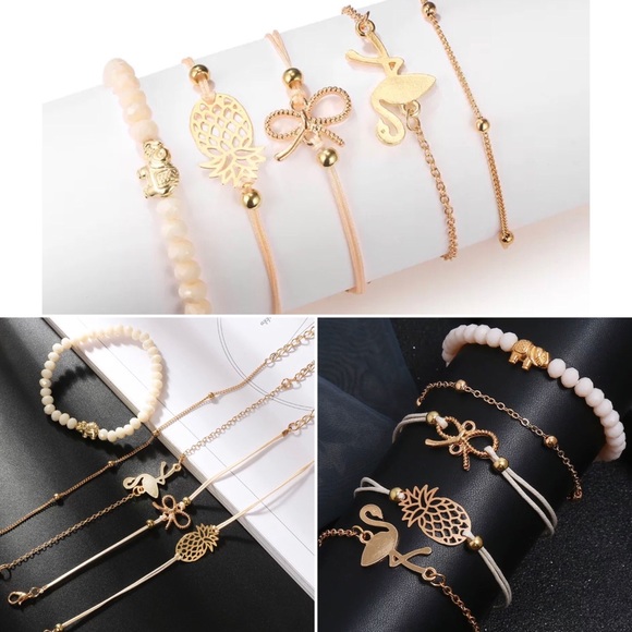 NEW pineapple elephant flamingo bow gold bracelet - Picture 2 of 4
